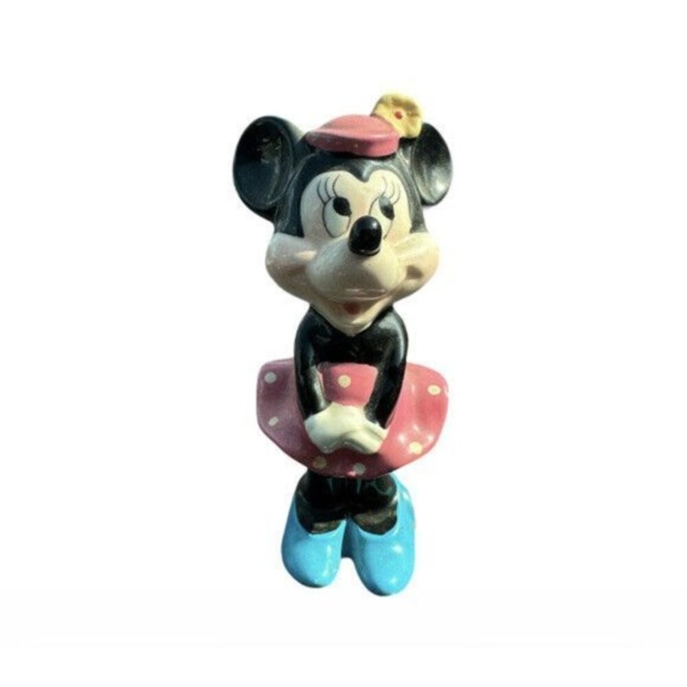 Vintage Disney Minnie Mouse 1980s ceramic Japan figurine Happy Minnie Pink 6”